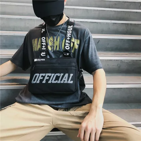 Unisex Hip Hop Tactical Chest Bag Streetwear Techwear Vest Style Functional Crossbody Bag Reflective Official Letter Print Canvas Utility Bag
