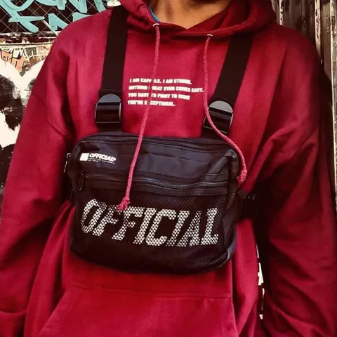 Unisex Hip Hop Tactical Chest Bag Streetwear Techwear Vest Style Functional Crossbody Bag Reflective Official Letter Print Canvas Utility Bag
