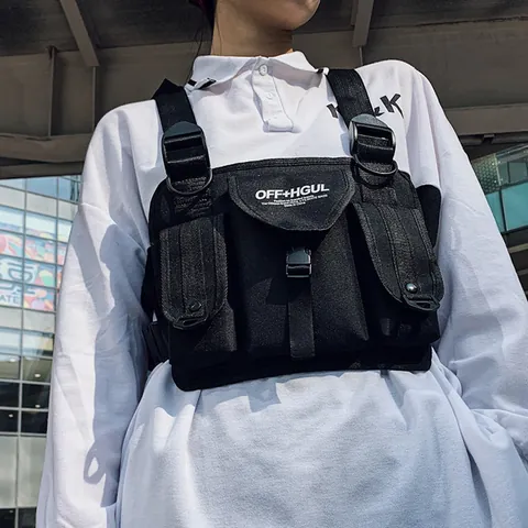 Bolso de Pecho Táctico Techwear Unisex Reflectante Hip Hop Streetwear Rig Oxford Mochila de Chaleco Funcional Multi Bolsillo