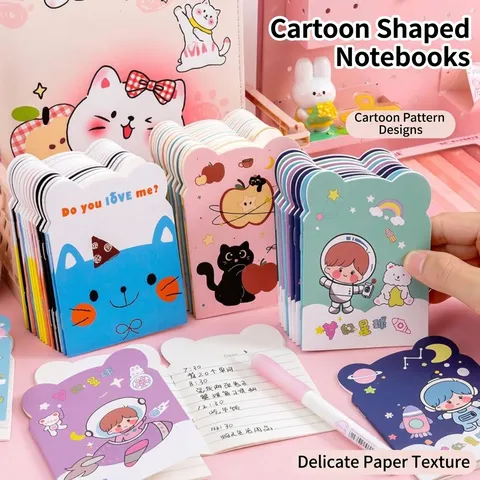 Cute Cartoon Animal Astronaut Die-Cut Shaped Mini Memo Notebook For School Kids Portable Saddle Stitched Lined Diary Pocket Journal Stationery Gift