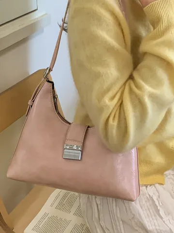 Bolso de axila para mujer Estilo Hobo Retro Simple Cuero PU Bolso de hombro Color sólido Bolso de mano tipo cubo urbano de moda