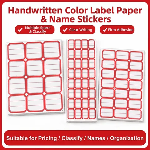 Self-Adhesive Label Stickers Red Border Name Tags Waterproof Thermal Paper Roll For Office School Classification Writing Stickers