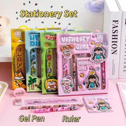 Cartoon Kinder Schreibwaren Geschenkbox Schulbedarf Mit Notizbuch Bleistift Lineal Radiergummi Anspitzer Für Kinder Studenten