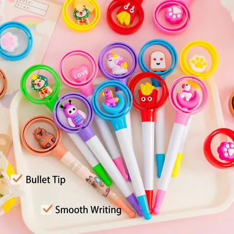 Cartoon Rotating Decompression Ballpoint Pen With Silicone 3D Decor 0.5mm Bullet Tip Fidget Pen Student Stationery Gift