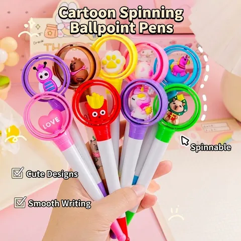 Cartoon Rotating Decompression Ballpoint Pen With Silicone 3D Decor 0.5mm Bullet Tip Fidget Pen Student Stationery Gift