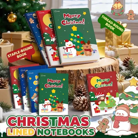 Cartoon Christmas A5 Stitched Notebook For Students Cute Santa Claus Reindeer Pattern Stationery Gift Notebook