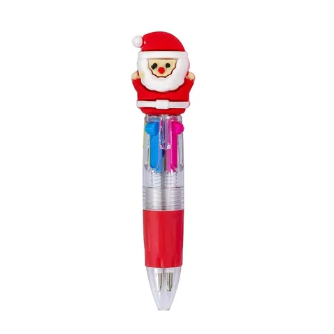 Mini Christmas 4-Color Ballpoint Pen With 3D Silicone Cartoon Santa Reindeer Topper Multicolored Retractable Pen For Student Stationery Gift