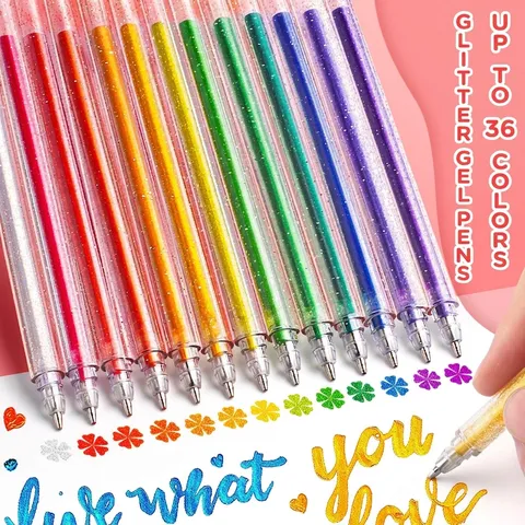 Multicolor Glitter Gel Pens Set For Students Scrapbooking Smooth Writing Glitter Drawing Markers For Art Coloring School Office
