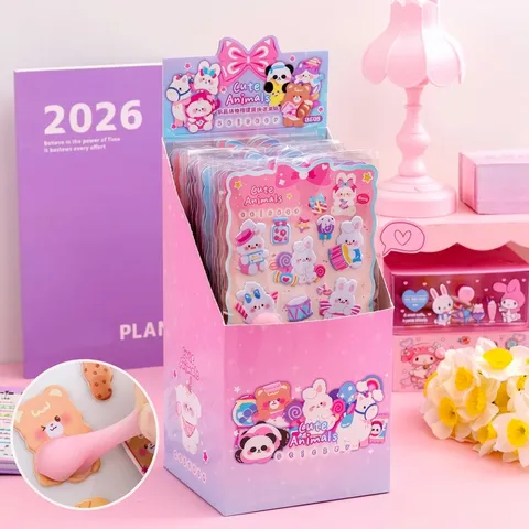3D Süße Tiere Pfirsich Squishy Blasen Aufkleber Dekorative Cartoon Schreibwaren Aufkleber Für Kinder Tagebuch DIY