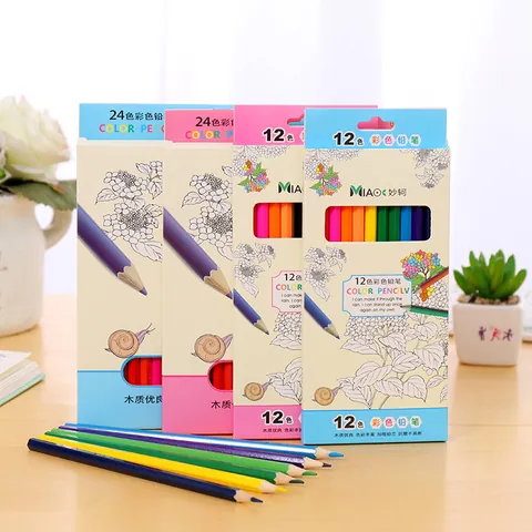 Kids Cartoon Wooden Colored Pencils Set 12 24 Colors For Students Drawing Coloring Pre-sharpened Art Supplies