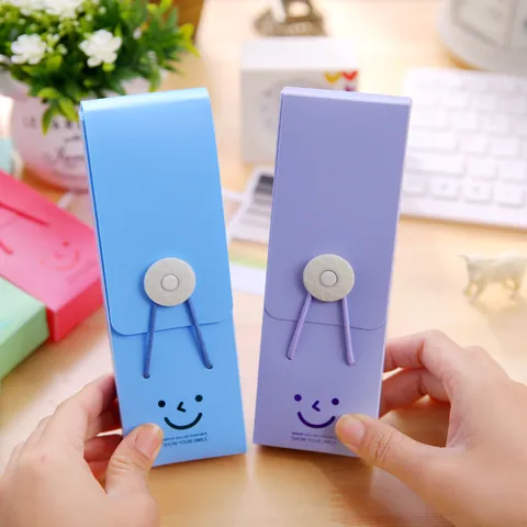 Estuche Para Lápices Creativo De Estilo Coreano Con Banda Elástica Caja De Papelería Portátil De Plástico Con Patrón De Sonrisa