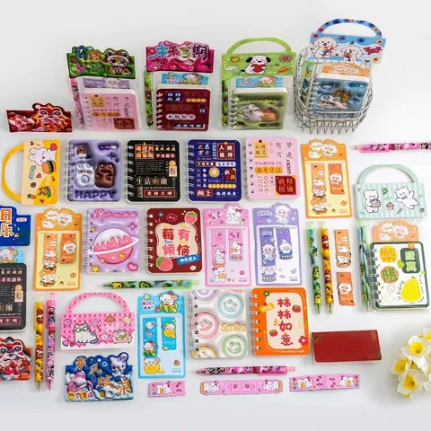 Cartoon Portable Stationery Collection Notebook Gel Pen Bookmark Bag For Students Kids School Opening Reward Gift
