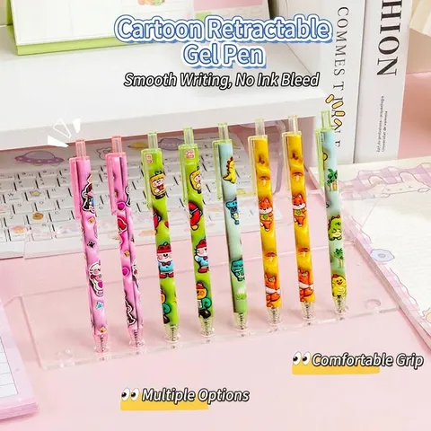 Cartoon Retractable Gel Pen 0.5mm Black Ink Fast Drying Cute Animal Dinosaur Fox Pattern Smooth Writing Student Office Stationery