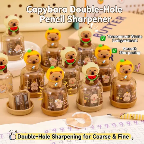 Capybara Cartoon Double Hole Pencil Sharpener Portable Manual Sharpener For Kids School Stationery Office Supplies Student Gift