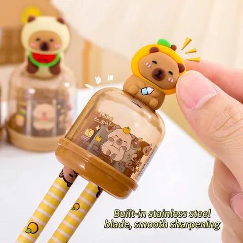 Capybara Cartoon Double Hole Pencil Sharpener Portable Manual Sharpener For Kids School Stationery Office Supplies Student Gift