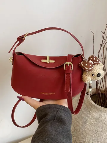 Minimalistische PU Leren Dumpling Schoudertas Voor Dames Effen Kleur Crossbody Zadeltas Trendy Handtas Met Sluiting