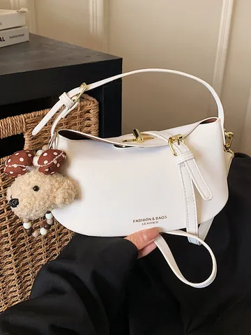 Minimalistische PU Leren Dumpling Schoudertas Voor Dames Effen Kleur Crossbody Zadeltas Trendy Handtas Met Sluiting