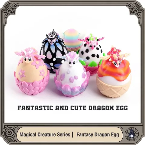 3D Printed Fantasy Dragon Egg Set Articulated Dragon Figurine Colorful Luminous Dragon Easter Ornament For Desktop Decor Fidget Toy