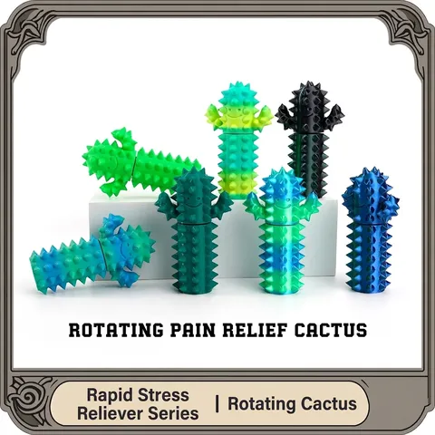 3D Printed Rotating Cactus Finger Massage Stick Decompression Toy Desktop Ornament Stress Relief Acupoint Massage Gift