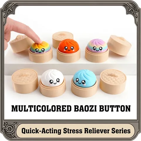 Jouet Fidget Bouton Baozi Imprimé en 3D pour Soulager le Stress Clic Mécanique Décor de Bureau Avec Base de Vapeur en PLA