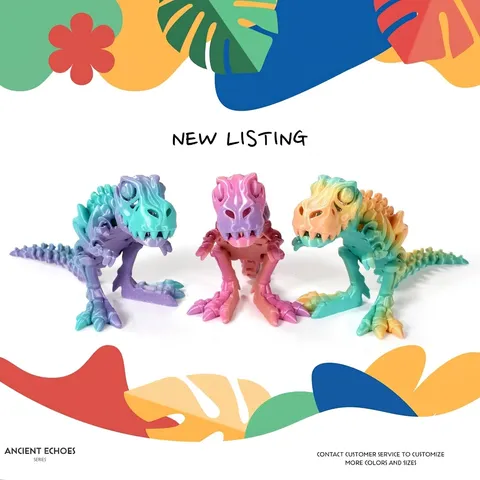 3D Printed Tyrannosaurus Rex Skeleton Action Figure Movable Joints T-Rex Dinosaur Bone Model Desktop Stress Relief Ornament Gift