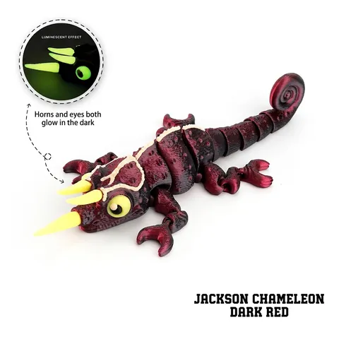 3D Printed Jackson Chameleon Model Toy Flexible Joint Luminous Glow In The Dark Bio-Inspired Stress Relief Desktop Ornament Christmas Gift