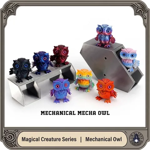 3D Printed Mecha Owl Figurine Cyberpunk Articulated Robot Bird Action Figure Flexible Joint Sculpture Home Office Desk Decor PLA Collectible Model