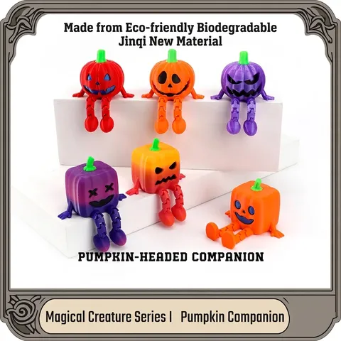 Statuetta Zucca di Halloween Stampata in 3D Articolazioni Mobili Piccole Persone Sedute Decorazione Scrivania Regalo Creativo Ornamento PLA