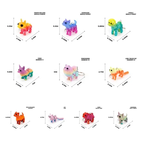 Cute 3D Printed Articulated Cat Dog Keychain Colorful Gradient Animal Family French Bulldog Corgi Figure Bag Pendant Charm Gift