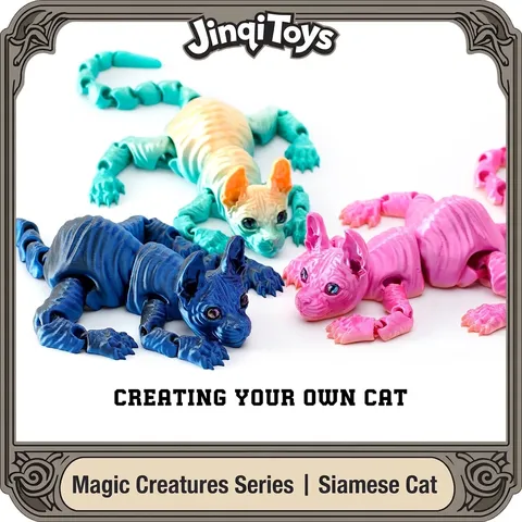 3D Printed Articulated Siamese Cat Model Fidget Toy Modern Art PLA Metallic Gradient Sphinx Cat Desktop Ornament For Home Office Gift
