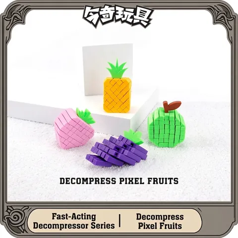 3D Printed Pixel Fruit Fidget Toy PLA Stress Relief Retractable Sensory Toy For Kids Adults Office Desk Decoration Pineapple Strawberry Grape Apple