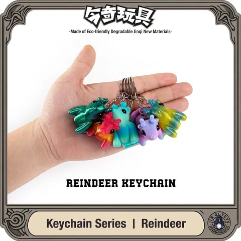 3D Printed Articulated Reindeer Keychain Articulated Deer Figurine Christmas Hanging Ornament Gradient Colorful Deer Keyring Gift