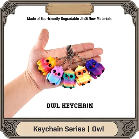 3D Printed Owl Keychain With Movable Joints Cute Cartoon Animal Pendant Bag Charm Gradient Rainbow Multi Color Plastic Keychain Ornament