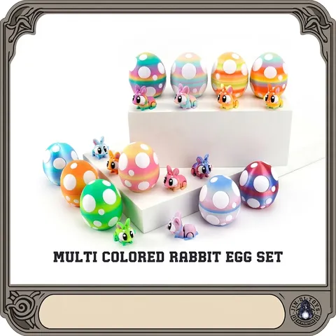 3D Printed Easter Bunny Egg Set Multicolor Gradient Rabbit Egg Containers Table Ornaments Desk Crafts For Festive Kids Gifts Home Decor