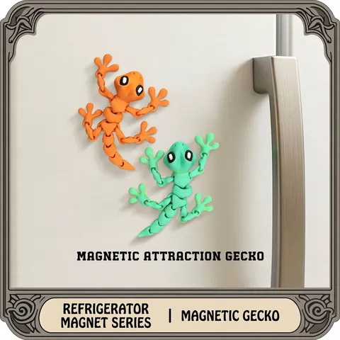 3D Printed Articulated Gecko Magnetic Refrigerator Magnet Flexible Jointed Lizard Model Toy Desktop Decoration Gift PLA Plastic