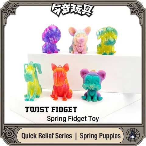 3D Printed Spring Dog Fidget Toy Gradient Silk PLA Dog Figure Set Tabletop Decompression Fidget Toy Animal Ornament For Office Home