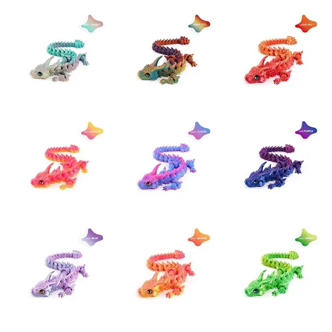 3D Printed Articulated Big Horned Dragon Model Flexible Dragon Figure Desk Ornament PLA Mythical Dragon Toy Home Decor