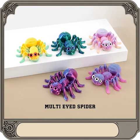 3D Printed Articulated Multi Eyed Spider Ornament PLA Plastic Realistic Fantasy Insect Fidget Toy Desk Decoration Gift