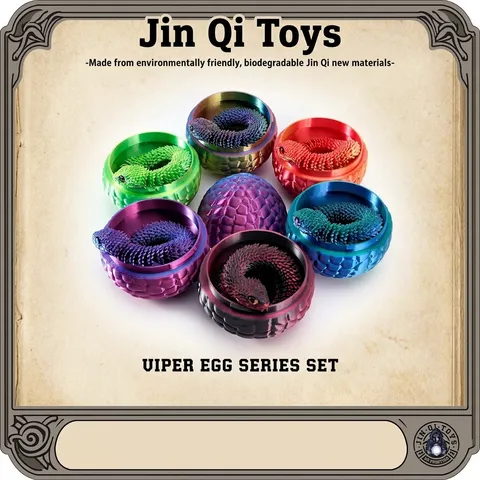 3D Printed Articulated Viper Snake And Egg Set Flexible Jointed Toy Iridescent PLA Model Mystery Gift Modern Desktop Ornament