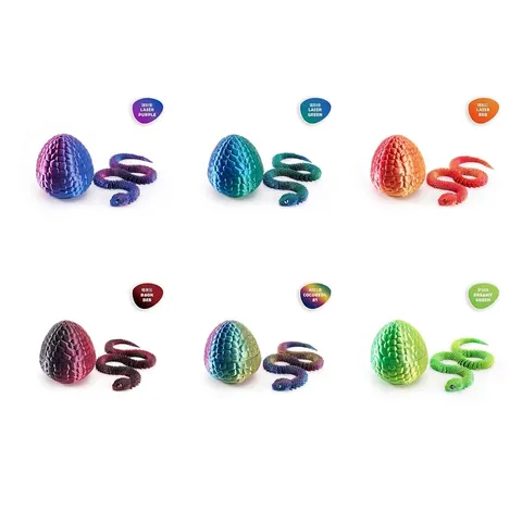 3D Printed Articulated Viper Snake And Egg Set Flexible Jointed Toy Iridescent PLA Model Mystery Gift Modern Desktop Ornament