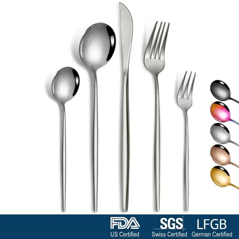 Portuguese Style 410 Stainless Steel Cutlery Set Mirror Polishing Gold Silver Rainbow Steak Knife Fork Spoon Sets For Home Dinner Party