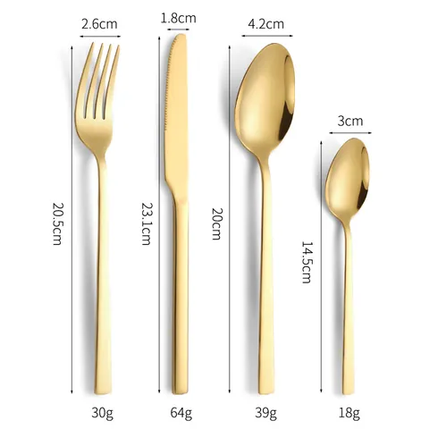 Modern Stainless Steel Square Handle Cutlery Knife Fork Spoon Small Spoon Flatware For Hotel Restaurant Dining Tableware
