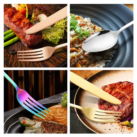 Modern Stainless Steel Square Handle Cutlery Knife Fork Spoon Small Spoon Flatware For Hotel Restaurant Dining Tableware