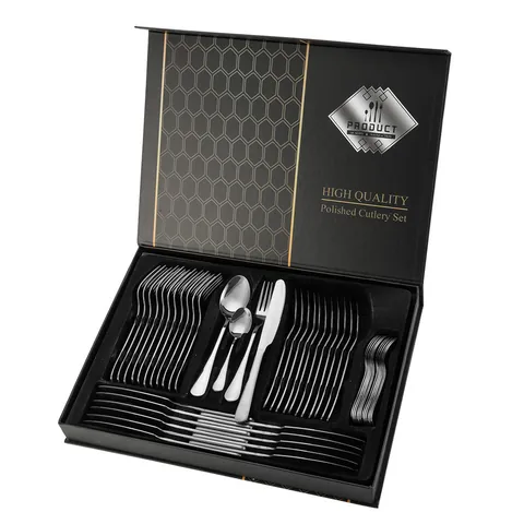Couverts en Acier Inoxydable 410 Modernes Polis Miroir Couteau Fourchette Cuillère Vaisselle Élégante Boîte Cadeau Dîner Pour Restaurant