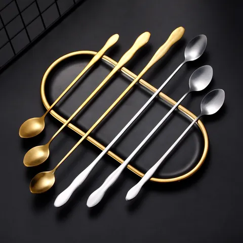Cucchiaio a Zucca in Acciaio Inossidabile con Manico Lungo Lucidato a Specchio Cucchiaio per Zuppa Olio Oro Argento Mescolatore Caffè