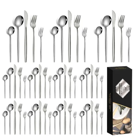 Modern Stainless Steel Flatware Cutlery Set Mirror Polished Steak Knives Forks Spoons Dinnerware Set Family Restaurant Banquet