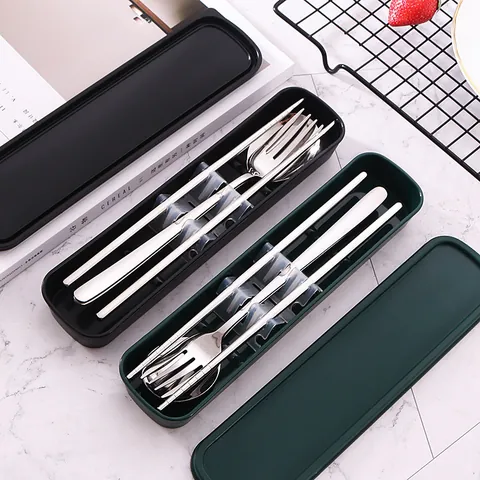 Portable 304 Stainless Steel Flatware Set With Storage Case Reusable Spoon Fork Chopsticks Travel Cutlery Set For Students Office Gift