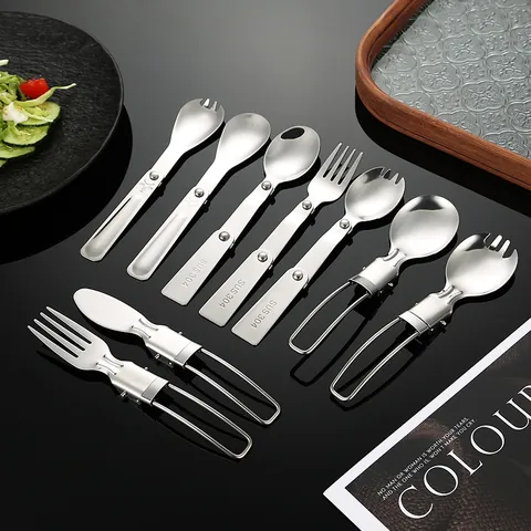 304 Stainless Steel Folding Spoon Fork Knife Portable Outdoor Camping Tableware Mirror Polished Travel Cutlery
