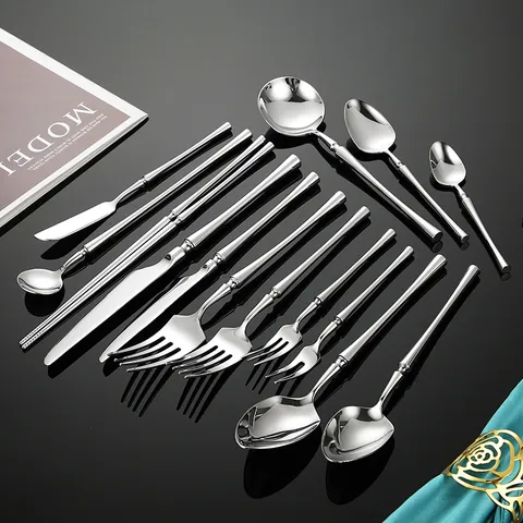 Modern 304 Stainless Steel Cutlery Set Mirror Polished Dinner Knife Fork Spoon For Home Banquet Western Tableware Slim Handle Design