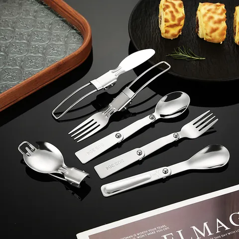 304 Stainless Steel Folding Spoon Fork Knife Portable Outdoor Camping Tableware Mirror Polished Travel Cutlery